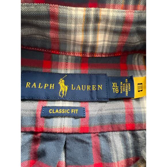 Polo Ralph Lauren Shirt Mens XL Blue Red Oxford Plaid Classic Fit Preppy Cotton - Picture 4 of 13